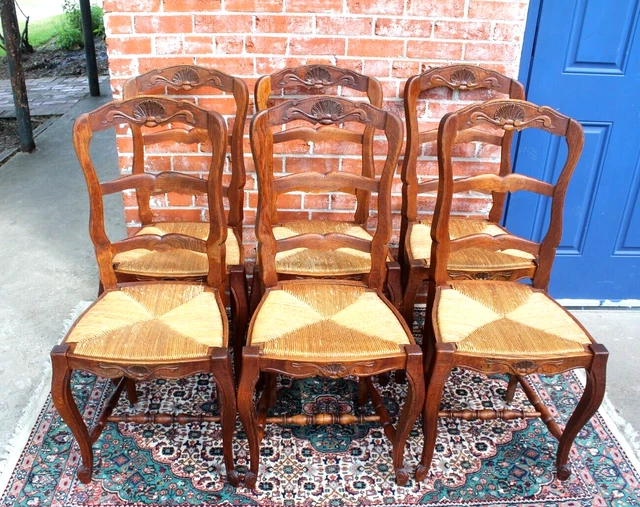 Set of 6 French Louis XV Antique Oak Rush Seat Dining Room Chairs Set of 6 French Louis XV Antique Oak Rush Seat Dining Room Chairs