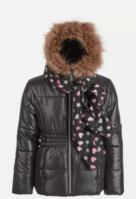 R 1881 Rothschild Girls Puffer Jacket faux fur trim hood w/Scarf Black Choose Sz