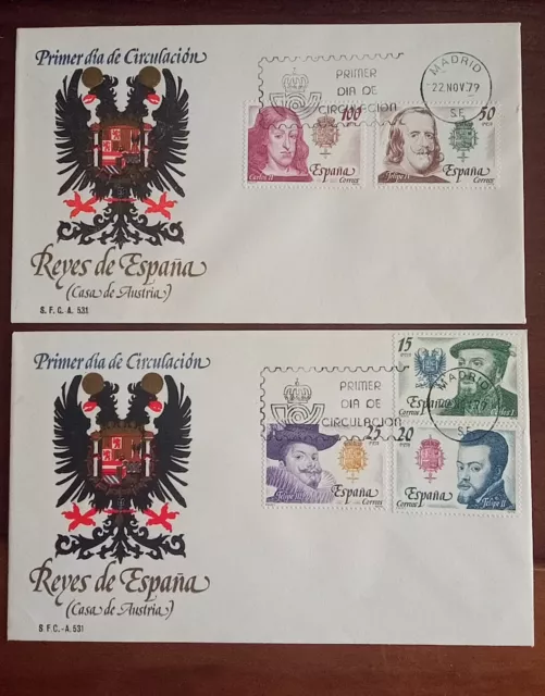 Sobres Primer Dia Fdc España 1979 Reyes De La Casa De Austria