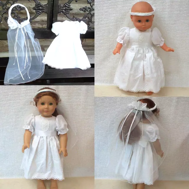 American Girl Doll Clothes Wedding Dress Christening Confirmation Dress Veil