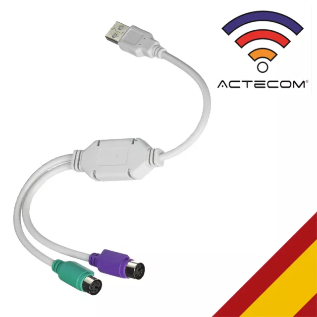 Actecom® Cable Adaptador Usb Conversor A Doble Ps2 Teclado Raton Pc Ordenador