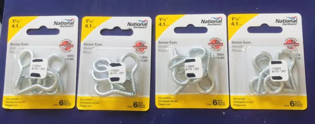 4 pks of 6 - National Hardware 1-5/8" Zinc-Plated Screw Eyes N119-263 V2014