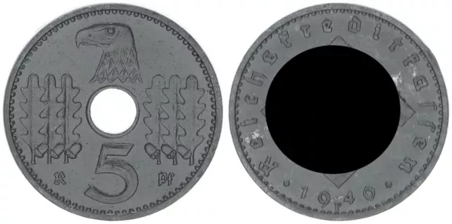 Reichskreditkassen 5 Pfennig J.618 1940F seltenes Münzzeichen vz-st,Zinkpa 70830