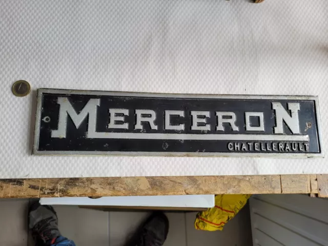 Ancienne plaque MERCERON Chatellerault Automobile Camion en alu vintage 38,5x9cm