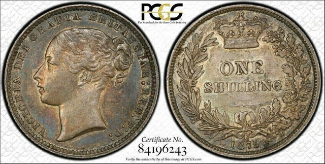 Great Britain, 1875 Victoria Shilling. 4,354,000 Mintage Die 50. PCGS AU Details