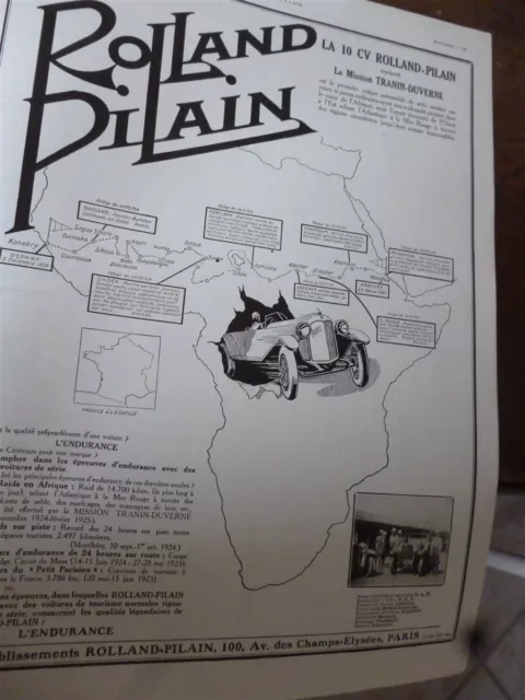 ROLLAND PILAIN 10 CV mission TRANIN DUVERNE publicité papier ILLUSTRATION 1925
