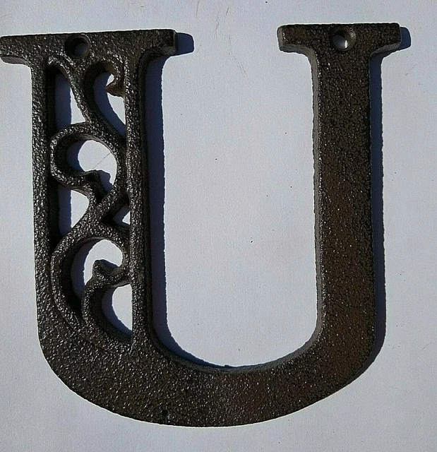 Alphabet House Letters U Antique Brown Cast Iron Metal Large 4.5" Indoor Outdoor 4