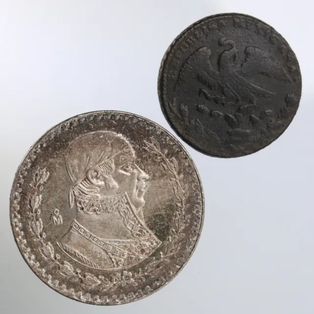 1829-1837 Mexico 1/4 Real & 1966 Mexico 1 Peso Collector Coin Lot