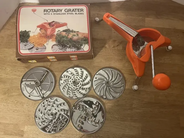 Vtg Magic Rotary Grater 5 Stainless Steel Cutter Plates Slicer Shredder Julienne