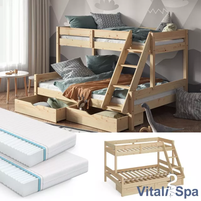 Lit mezzanine Lit superposé Everest naturel Tiroir Matelas VitaliSpa