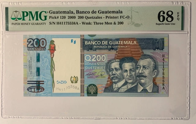 Guatemala - Pick 120 - 2009 - 200 Quetzales - Pmg Sup Gem Unc 68 Epq  - Top Pop