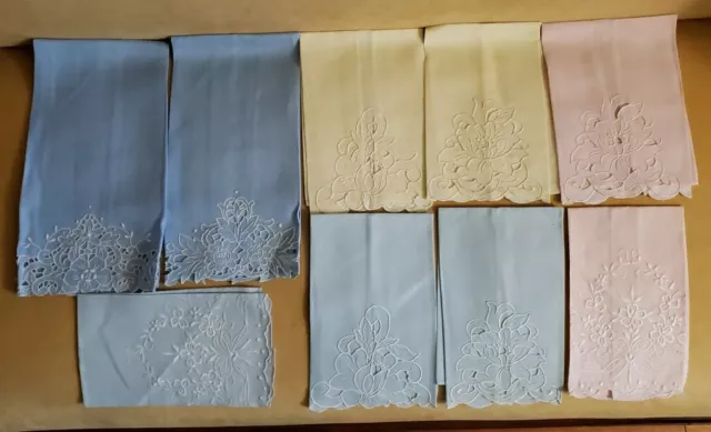 9 Vtg Antique MADEIRA EMBROIDERED LINEN Fingertip Finger Guest Hand Tea Towels