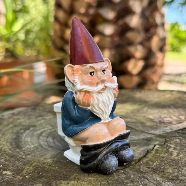 Garden Gnome Naked Nude Gnomes on Toilet Naughty Garden Ornament 10cm