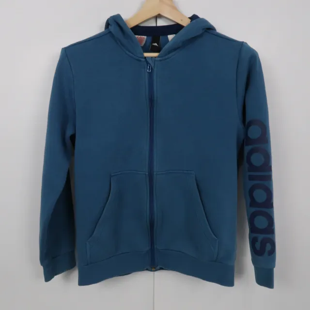 Adidas Kids Boys Jacket Size 13 - 14 Years Blue Logo Zip-Up Hoodie Windbreaker
