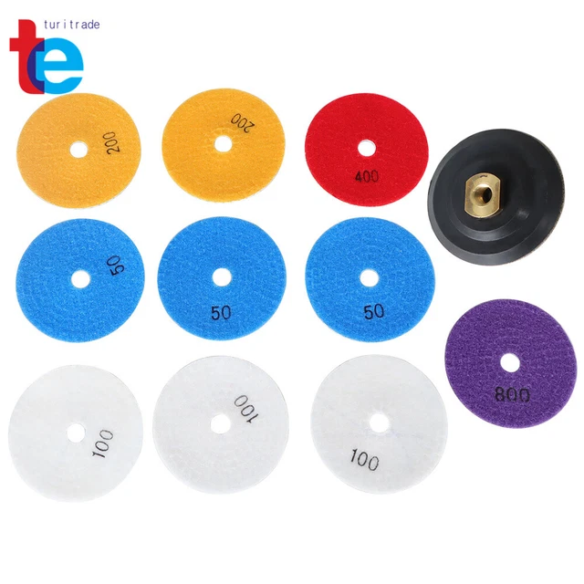 12 Pack 4" Diamond Polishing Pads Wet/Dry Set of 11+1 Backer Pads For Concrete