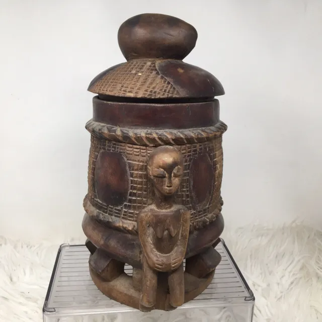 African Tribal Art Baule Mouse Oracle Pot Côte d'Ivoire Carved Wood Diviner