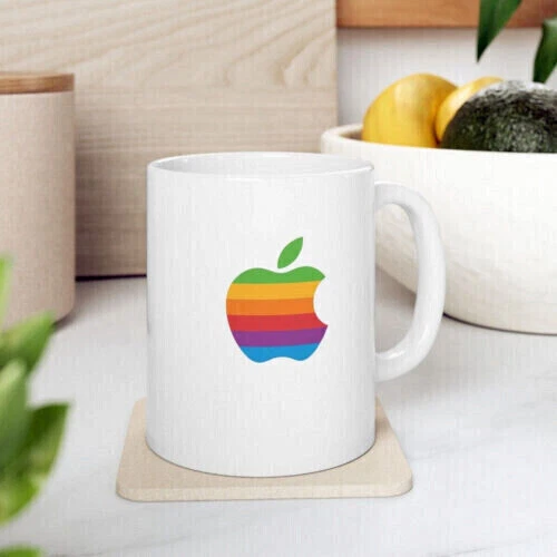 Apple Macintosh Computer Old Rainbow Logo Coffee Mug 11oz Ceramic Vintage 80's