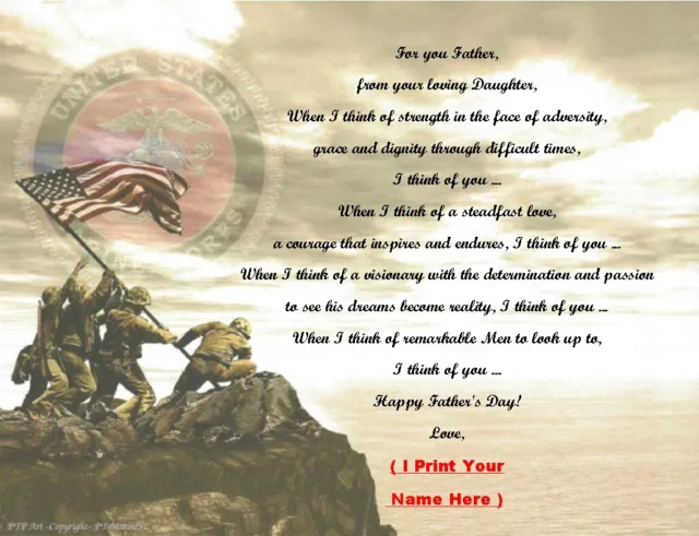 Father's Day Gift 4 Dad from Daughter, Son or 2+ Children Personalized Poem USMC
