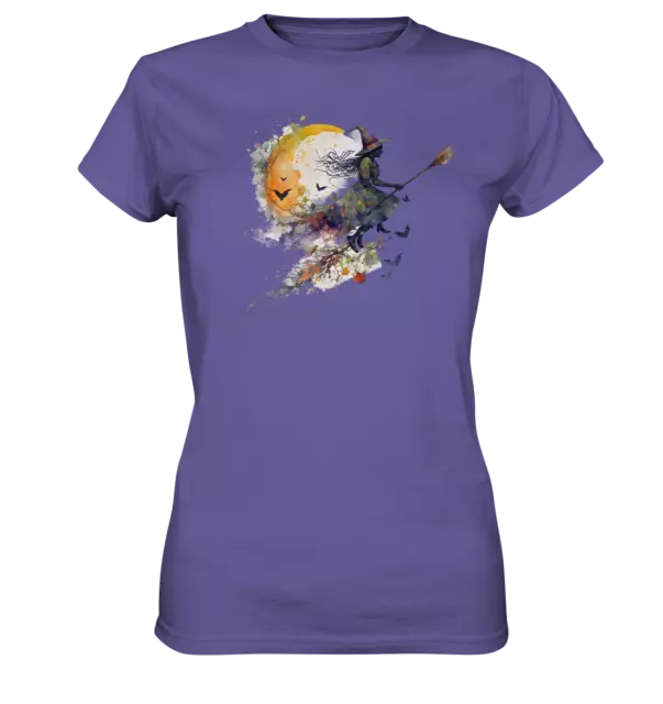 Hexe, Fliegende Hexe auf Besen, Mondschein, Halloween - Ladies Premium Shirt