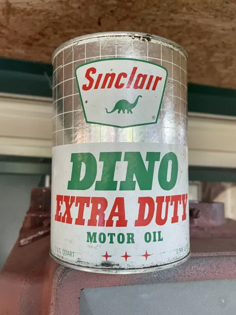 Vintage Sinclair Dino Extra Duty Motor Oil Quart Can Composite Opened