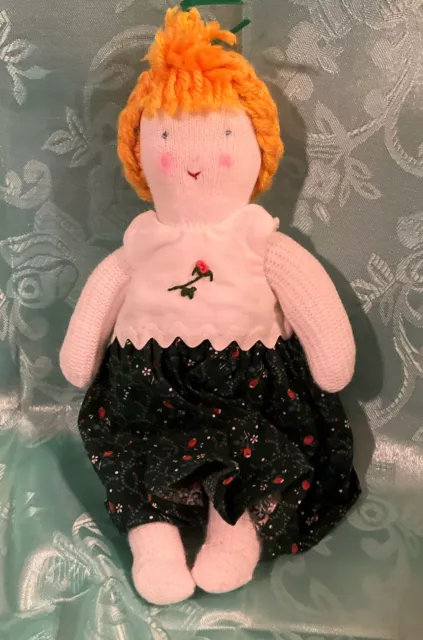 VTG Sock Doll 10" Hand Made Embroidered Face  Yarn Hair
