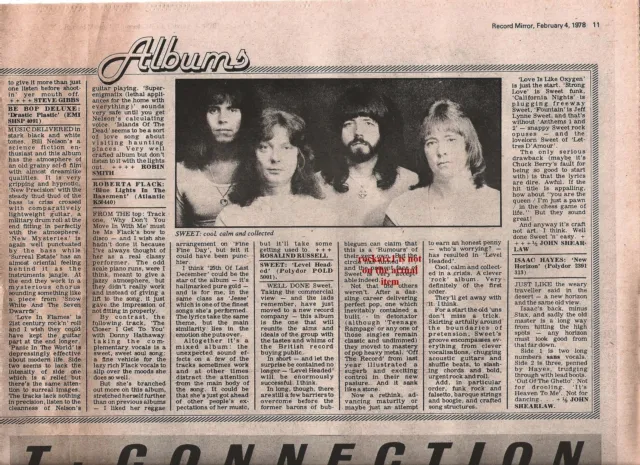 The SWEET Level Headed  album review 1978 UK ARTICLE / clipping