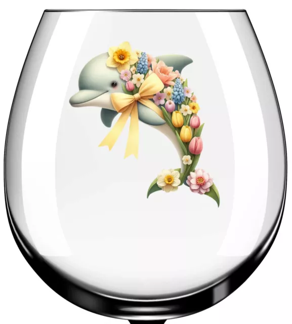 x12 Floral Spring Dolphin Colourful glass vinyl decal stickers vb847