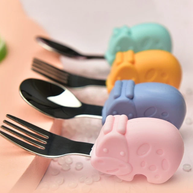 Juego de utensilios de cuchara bebé de acero inoxidable 316 Aprende a comer vajilla