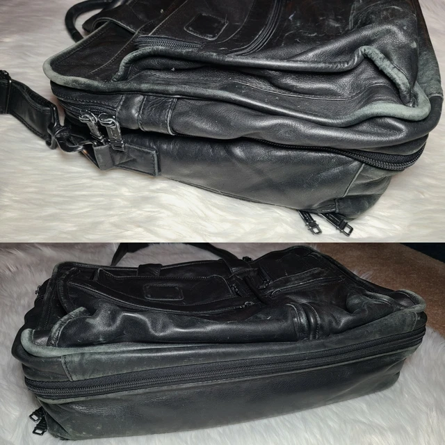 TUMI Men's Black Leather Messenger Laptop Bag 3