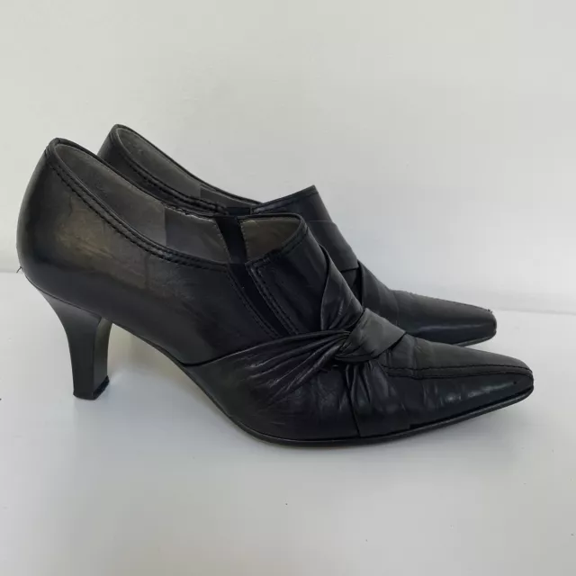 Gabor Black Leather Ankle Boots Stiletto Heel Pointed Toe Size 4.5 37.5