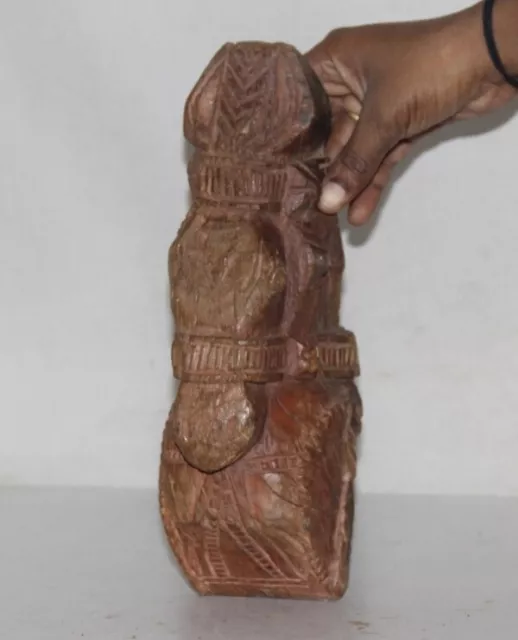 1900's Old Wooden Handcrafted Engraved Unique Wall Hanging Horse Face Figurine