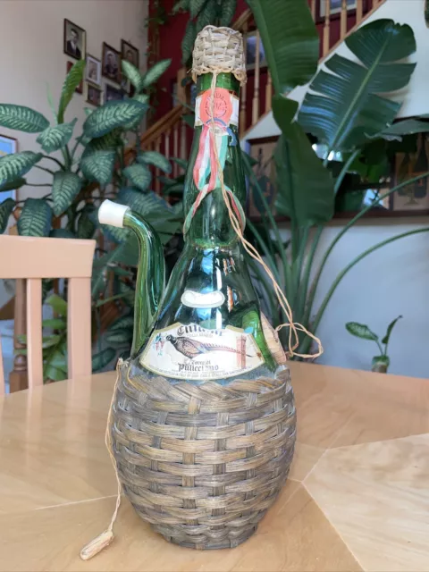 Vintage Italian Chianti Pulicciano Wine Decanter Bottle 1950s Ice Chamber Wicker