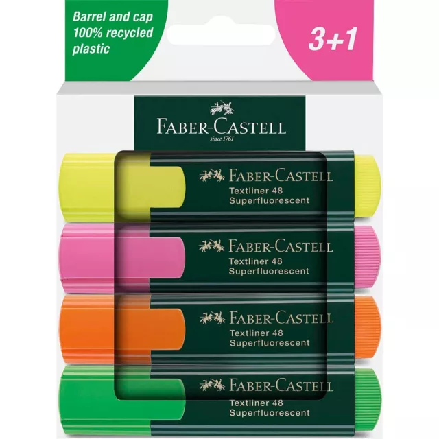 Faber-Castell Textmarker 48 REFILL nachfüllbar, 4 Farben im Etui