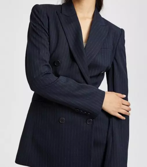 Womens Theory Navy Blue Double Breasted Pinstripe Blazer ~ Size 8