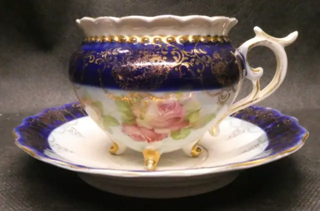 Vintage Unusual Footed Bulbous Tea Cup and Matching Saucer