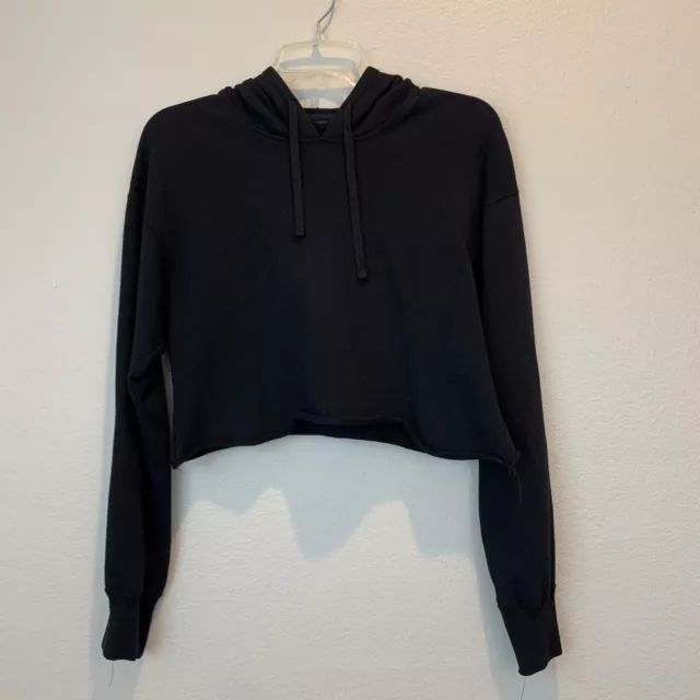 Reigning Champ Black Cropped Pullover Hoodie Raw Edge Size XS Athleisure