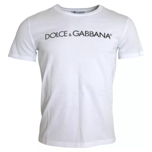 DOLCE & GABBANA T-shirt White Logo Print Cotton Crew Neck Mens Top s. S