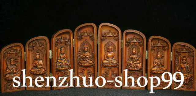 6 "Altes Buchsbaumholz Tibet Shakyamuni Buddha Kwan-Yin Ghau Schrein Box