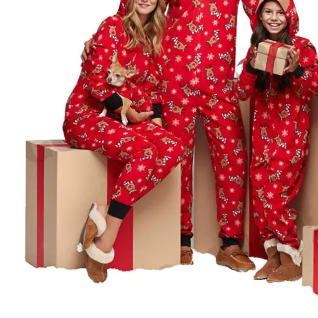 Family Matching Christmas Pajamas Set Sleepwear Jumpsuit Hoodie with Hood