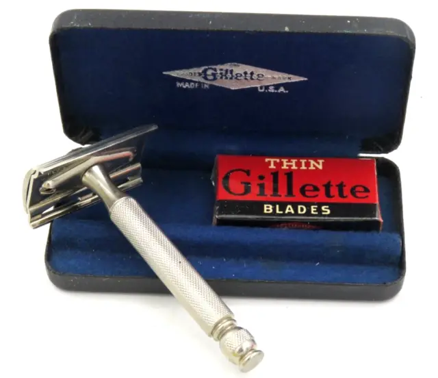 Vintage Gillette 1940’s Ball End Handle Safety Razor CLEAN with Case