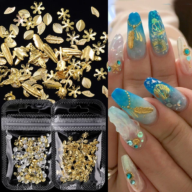 3D Uñas Decoración Manicura Arte Diseño Remaches Estrella de Mar Cuenco Oro Océano Elegante [