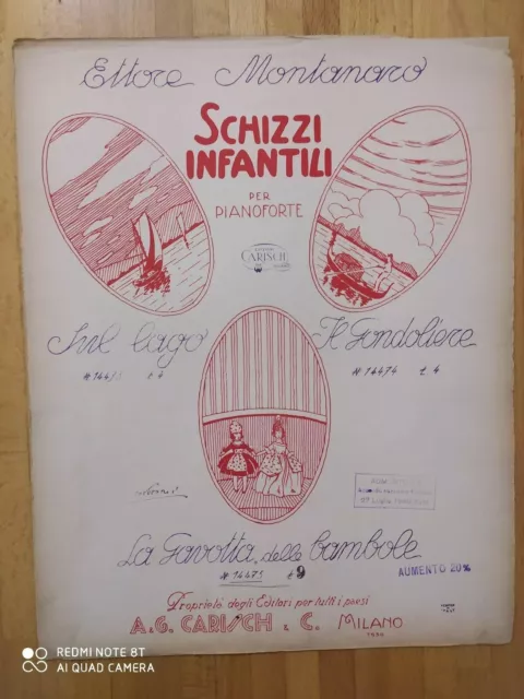 spartito "Schizzi Infantili per pianoforte di Ettore Montanaro A.G.Carisch 1930