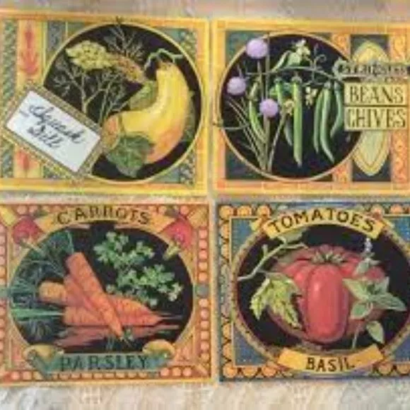 Vintage NW INGERSOLL Prints - Retro Farmstyle Herbs & Vegetables - Lot of 4