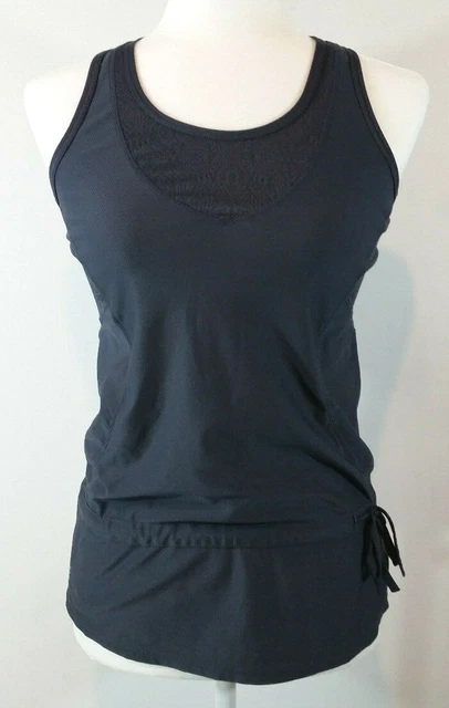 Athleta Womens Wick It Good Tank Top XXS 2XS Gray Asphalt Drawstring Waist Shirt