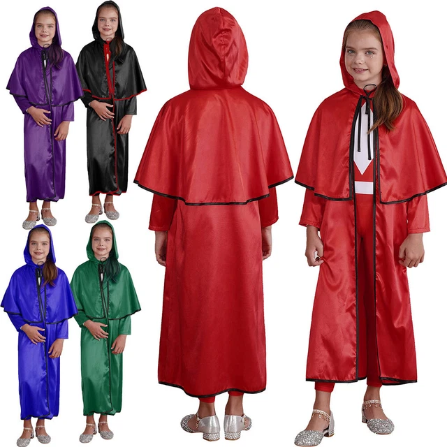Mantello con cappuccio strega bambini Halloween costume natalizio cavaliere abito gotico festa