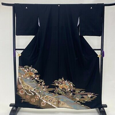 Black Tomesode / Haori / Fabric / Silk / Kimono / Japanese Kimono / G-168