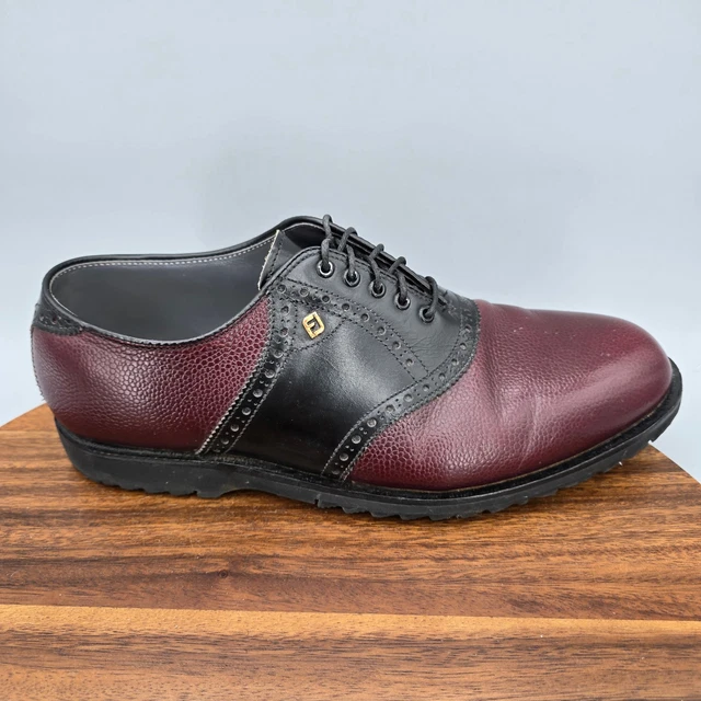 Footjoy Classics Golf Shoes Mens 9 D Burgundy Black Leather Saddle Spikeless USA NEW FootJoy Classics Tour Black Leather / Burgundy saddle  main image 4