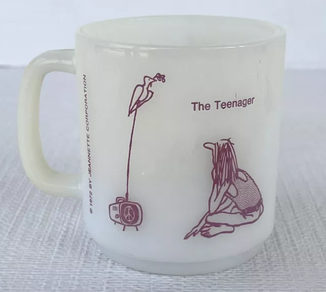 Vintage 1972 The Teenager by Jeannette Corporation Milk Glass Coffee Cup Mug Tea