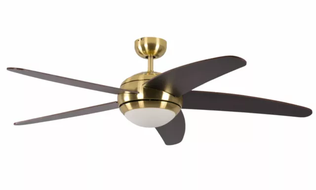 Ventilateur de plafond avec Lumière et Télécommande Laiton satiné Marron 132 cm