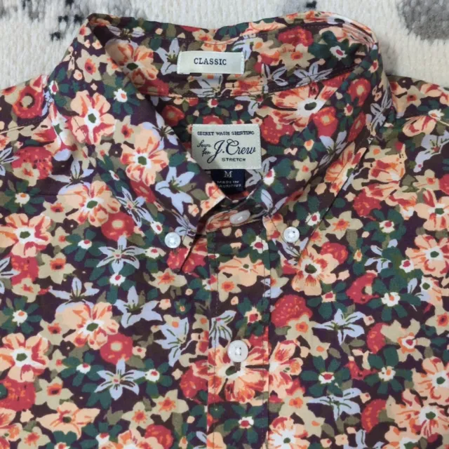 J Crew Mens M  Short Sleeve Secret Wash Button Down Shirt Springfield Floral 3D